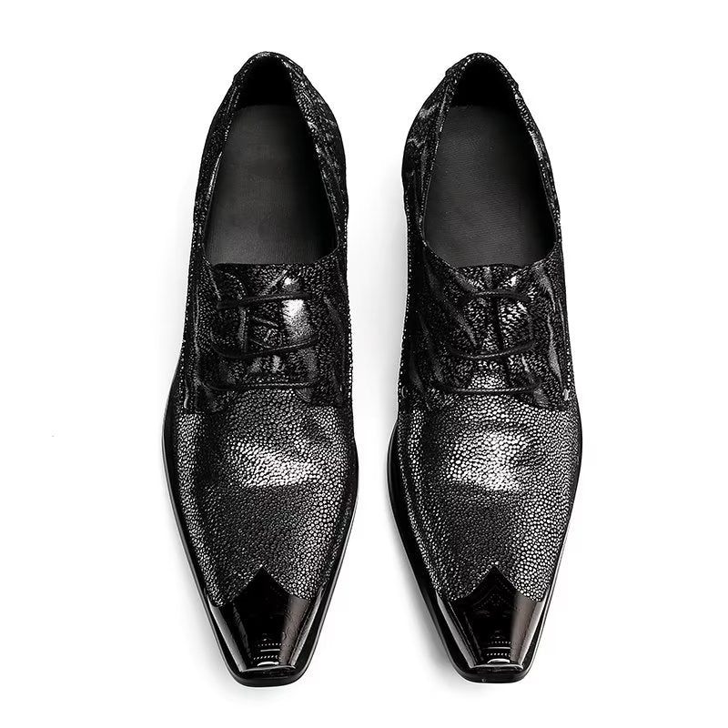 Sapatos Formais Masculinos Luxo Couro Exótico Ponta Fina Derbies - Preto