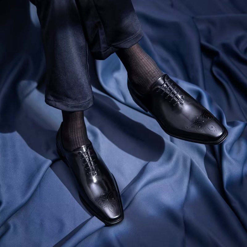 Sapatos Formais Masculinos Luxo Couro Vaca Elegância Oxford - Preto