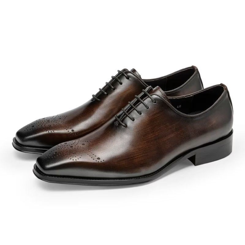 Sapatos Formais Masculinos Luxo Couro Vaca Elegância Oxford - Café