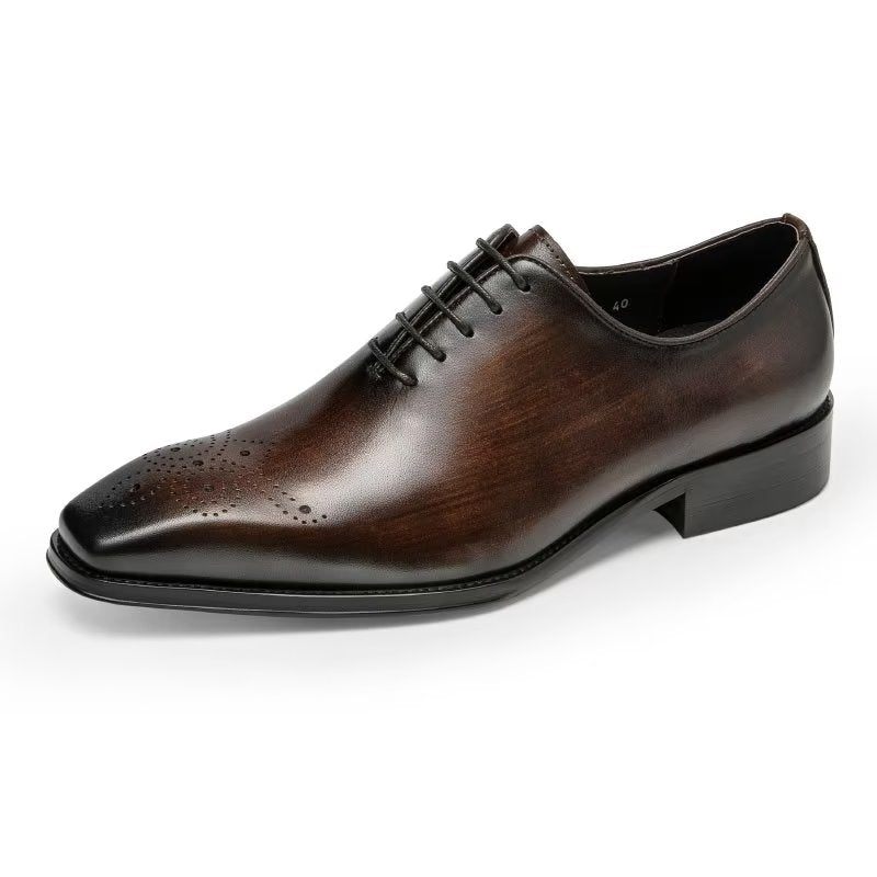 Sapatos Formais Masculinos Luxo Couro Vaca Elegância Oxford - Café