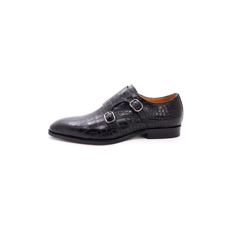 Sapatos Formais Masculinos Luxo Crocstride Square Toe Monk Strap Sociais - Preto 