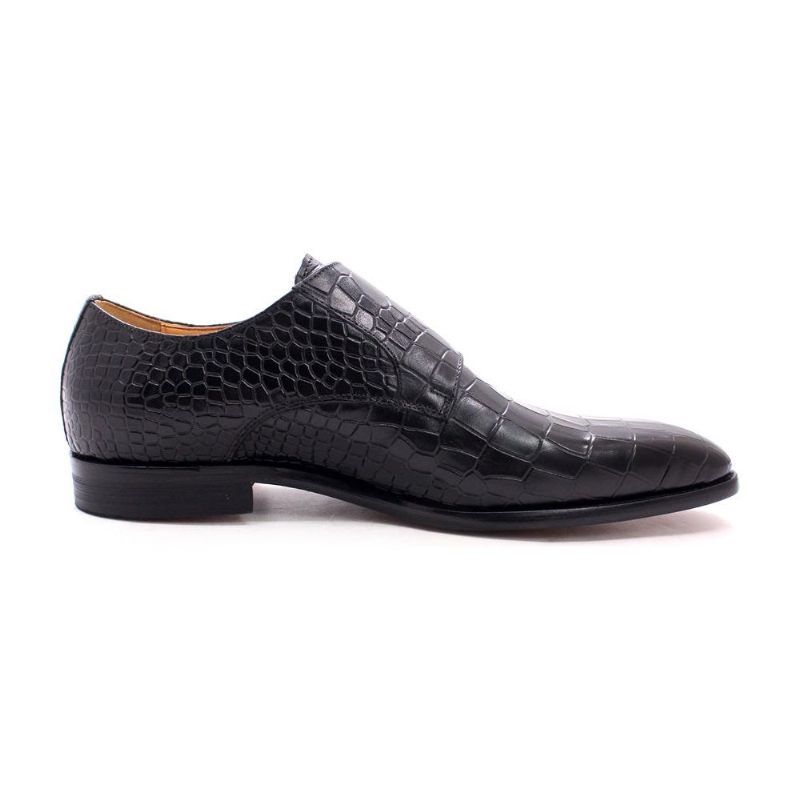 Sapatos Formais Masculinos Luxo Crocstride Square Toe Monk Strap Sociais - Preto 