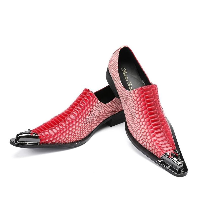 Sapatos Formais Masculinos Luxo Crocstripe Padrão Exótico Mocassins - Vermelho