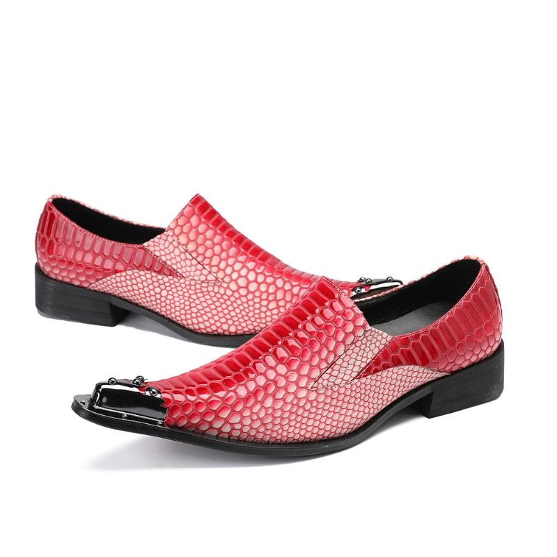 Sapatos Formais Masculinos Luxo Crocstripe Padrão Exótico Mocassins - Vermelho