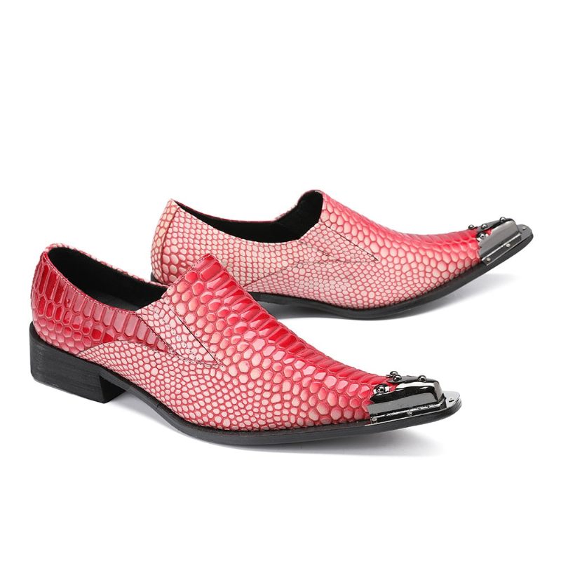 Sapatos Formais Masculinos Luxo Crocstripe Padrão Exótico Mocassins - Vermelho