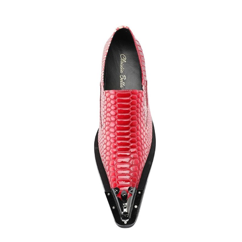 Sapatos Formais Masculinos Luxo Crocstripe Padrão Exótico Mocassins - Vermelho