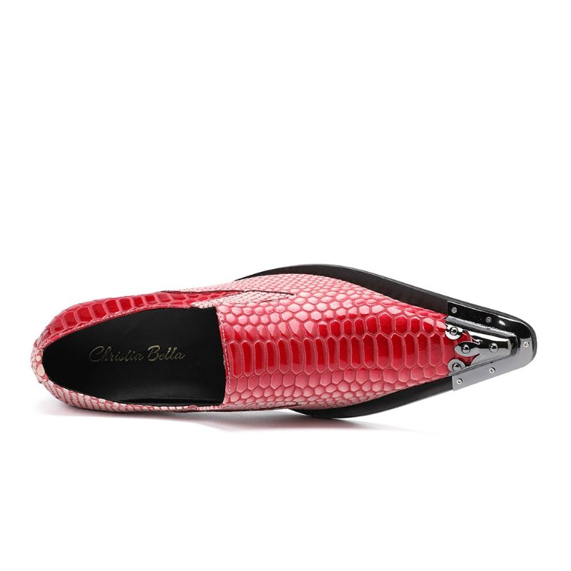 Sapatos Formais Masculinos Luxo Crocstripe Padrão Exótico Mocassins - Vermelho