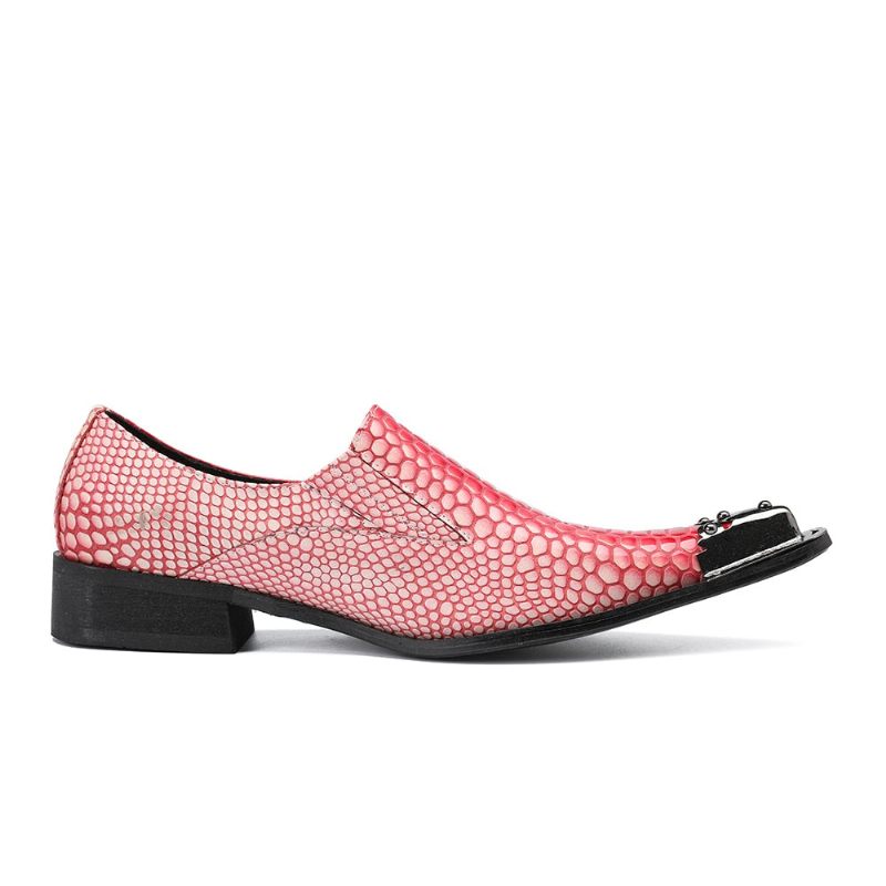 Sapatos Formais Masculinos Luxo Crocstripe Padrão Exótico Mocassins - Vermelho