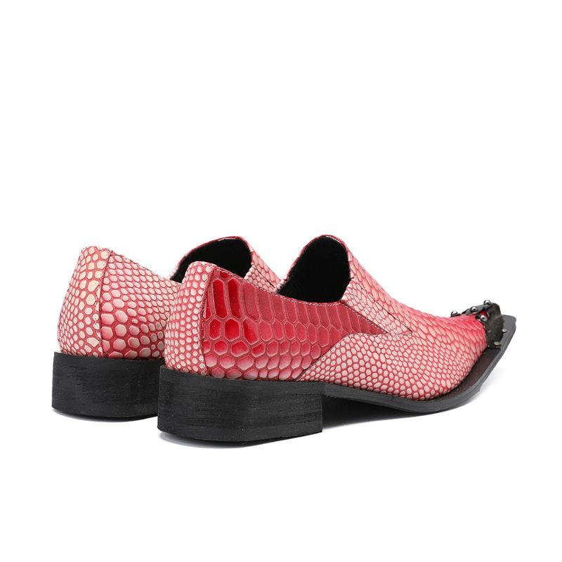 Sapatos Formais Masculinos Luxo Crocstripe Padrão Exótico Mocassins - Vermelho