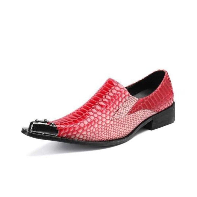 Sapatos Formais Masculinos Luxo Crocstripe Padrão Exótico Mocassins - Vermelho