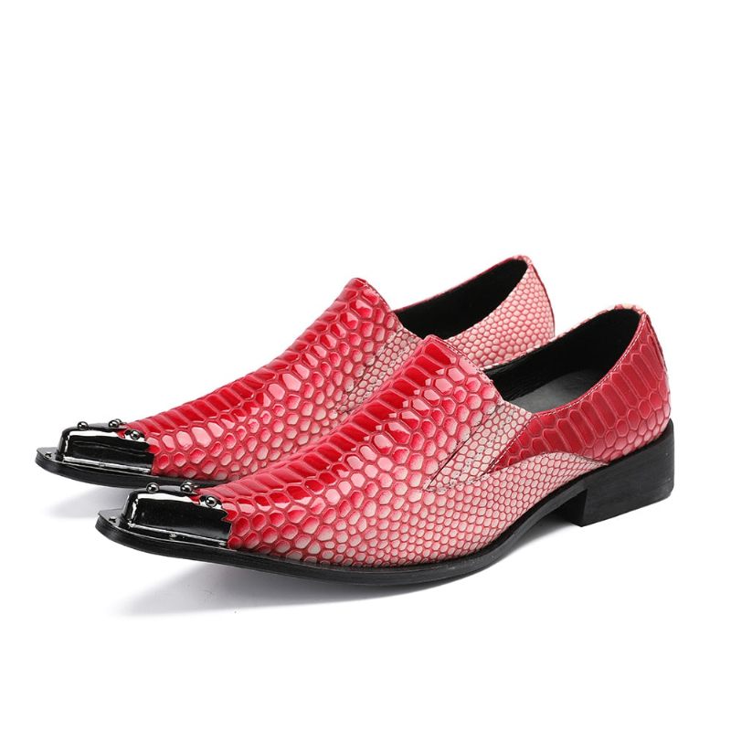 Sapatos Formais Masculinos Luxo Crocstripe Padrão Exótico Mocassins - Vermelho