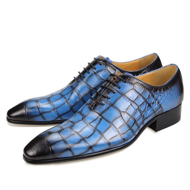 Sapatos Formais Masculinos Luxo Croctex Dedo Apontado Oxford - Azul