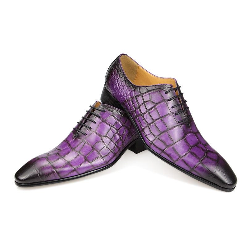 Sapatos Formais Masculinos Luxo Croctex Dedo Apontado Oxford - Roxo