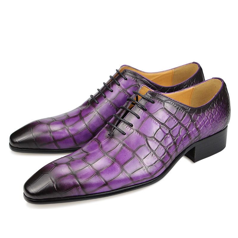 Sapatos Formais Masculinos Luxo Croctex Dedo Apontado Oxford - Roxo