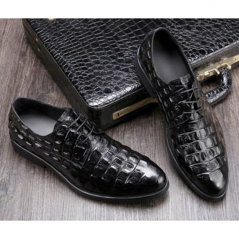 Sapatos Formais Masculinos Luxo Em Couro Com Relevo Oxford Brogues - Preto