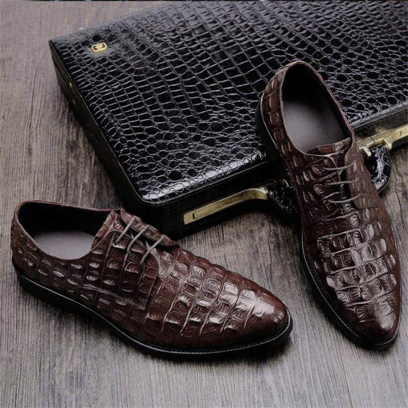 Sapatos Formais Masculinos Luxo Em Couro Com Relevo Oxford Brogues - Café