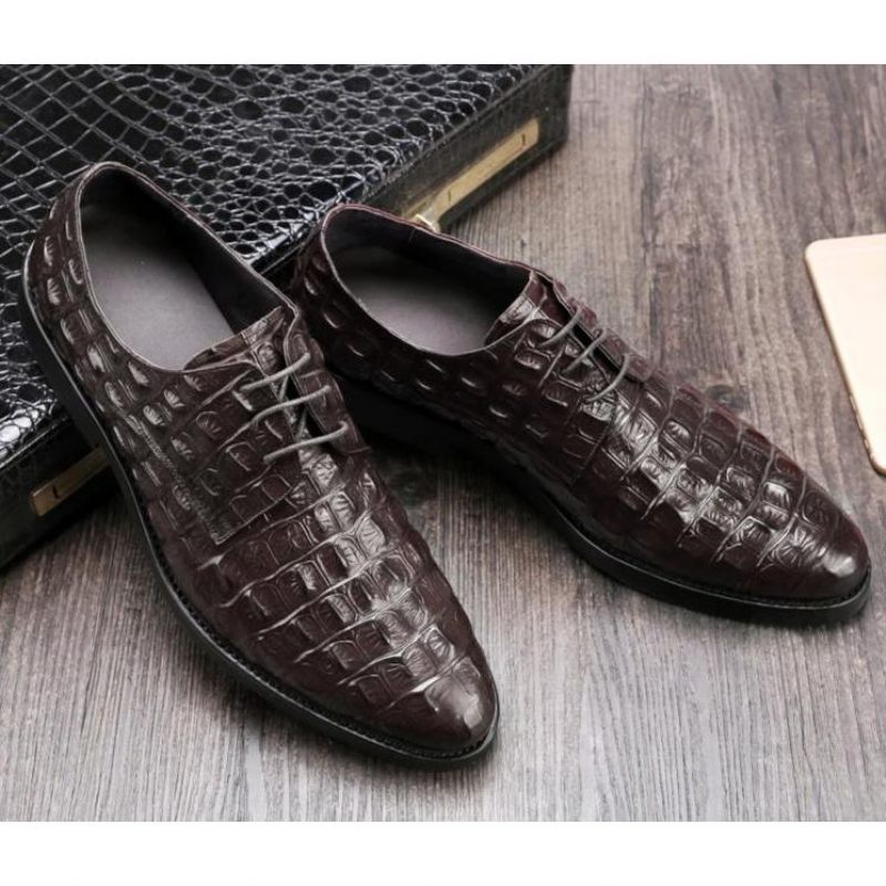 Sapatos Formais Masculinos Luxo Em Couro Com Relevo Oxford Brogues - Café