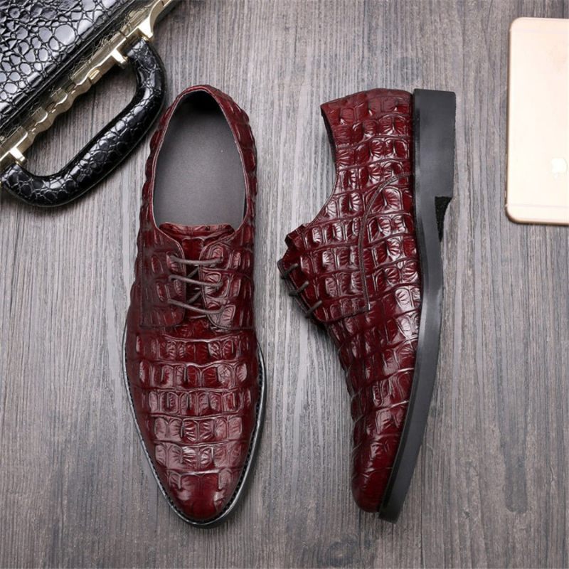 Sapatos Formais Masculinos Luxo Em Couro Com Relevo Oxford Brogues - Vermelho