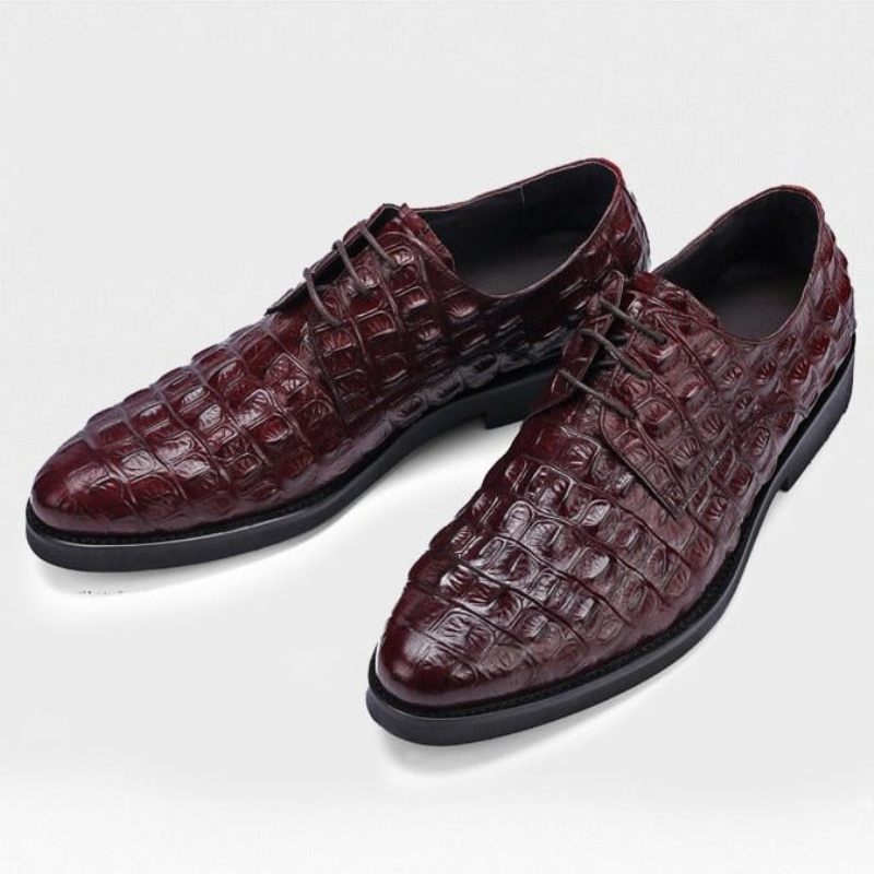 Sapatos Formais Masculinos Luxo Em Couro Com Relevo Oxford Brogues - Vermelho