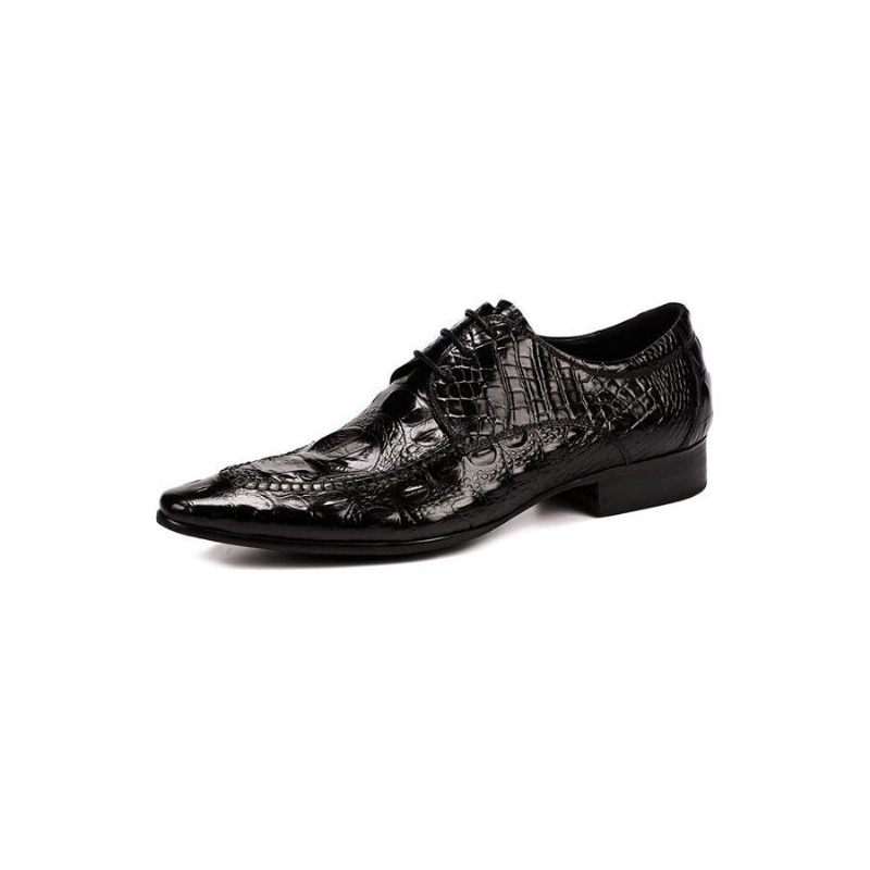 Sapatos Formais Masculinos Luxo Em Couro Crocodilo Oxford - Preto