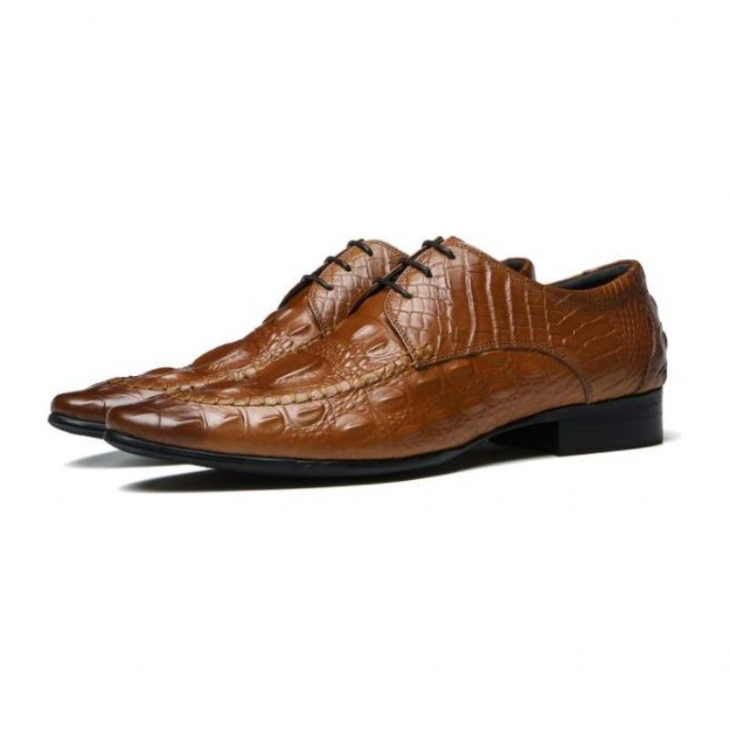 Sapatos Formais Masculinos Luxo Em Couro Crocodilo Oxford - Marrom