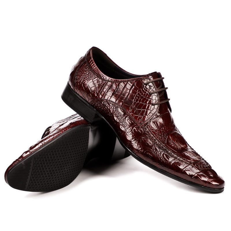 Sapatos Formais Masculinos Luxo Em Couro Crocodilo Oxford - Vermelho