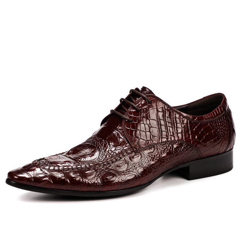 Sapatos Formais Masculinos Luxo Em Couro Crocodilo Oxford - Vermelho