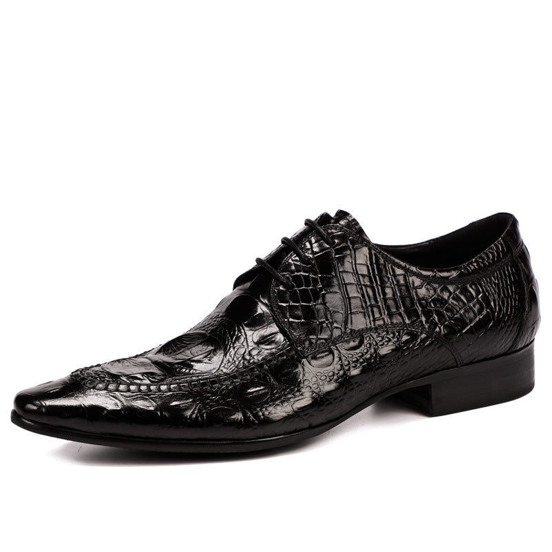 Sapatos Formais Masculinos Luxo Em Couro Crocodilo Oxford - Preto