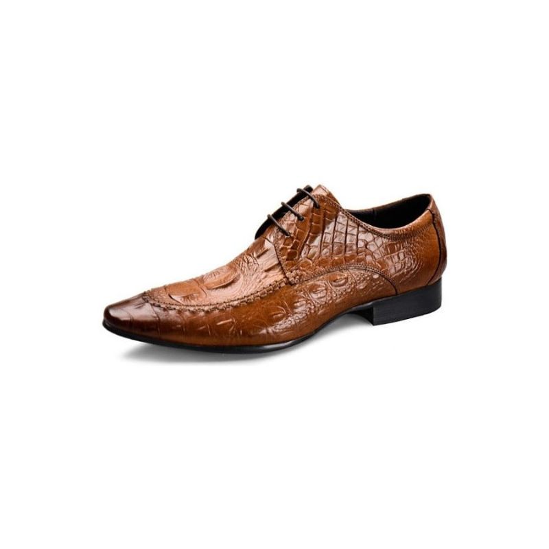 Sapatos Formais Masculinos Luxo Em Couro Crocodilo Oxford - Marrom