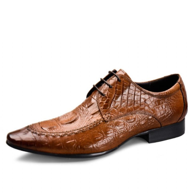 Sapatos Formais Masculinos Luxo Em Couro Crocodilo Oxford - Marrom