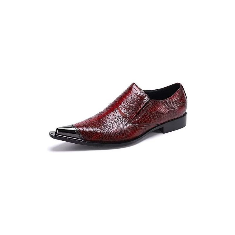 Sapatos Formais Masculinos Luxo Em Couro Exótico Com Bico Fino - Vermelho