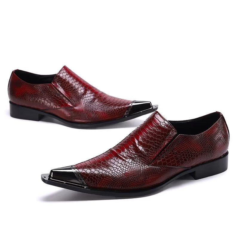 Sapatos Formais Masculinos Luxo Em Couro Exótico Com Bico Fino - Vermelho