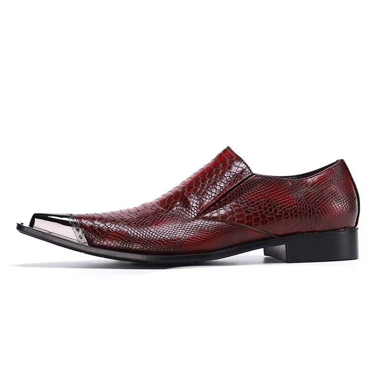 Sapatos Formais Masculinos Luxo Em Couro Exótico Com Bico Fino - Vermelho