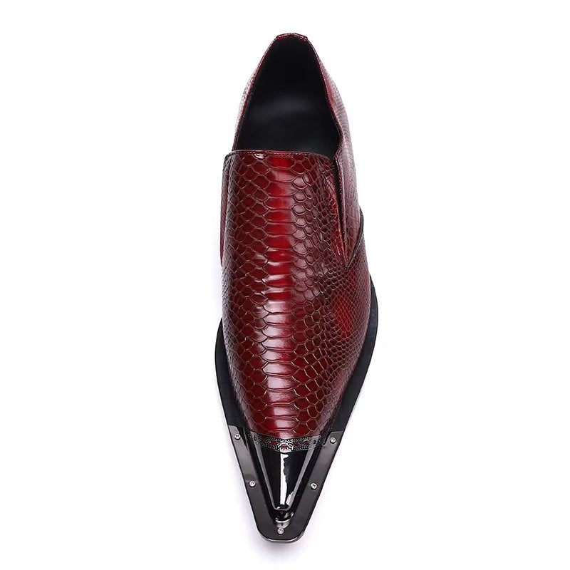 Sapatos Formais Masculinos Luxo Em Couro Exótico Com Bico Fino - Vermelho