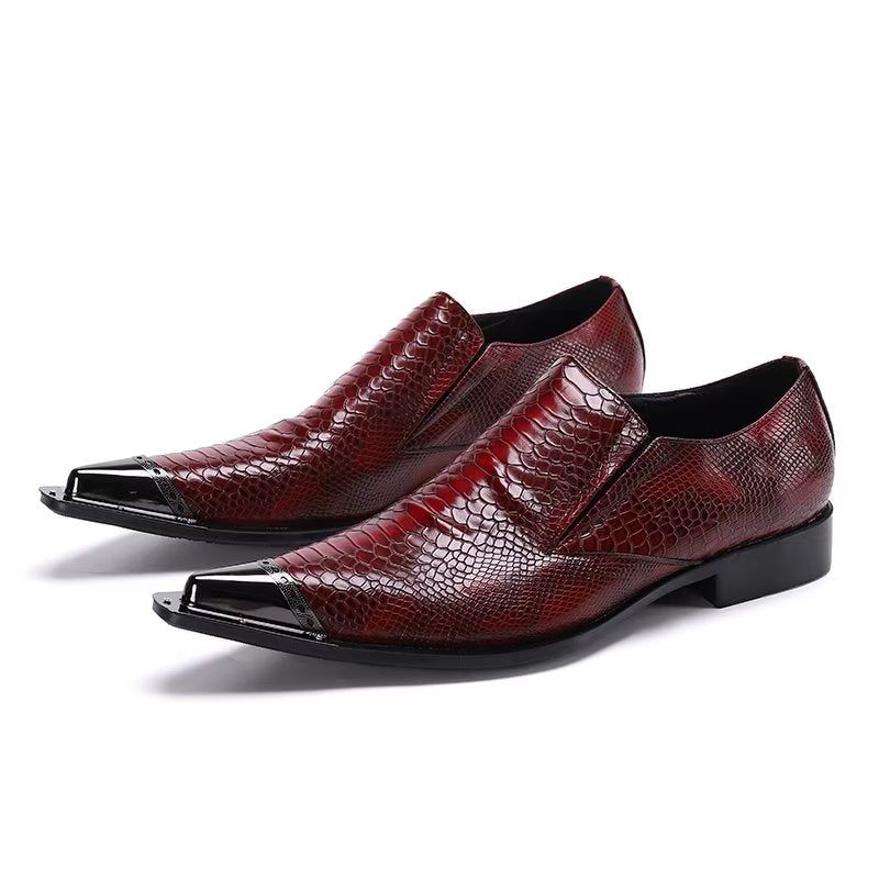 Sapatos Formais Masculinos Luxo Em Couro Exótico Com Bico Fino - Vermelho