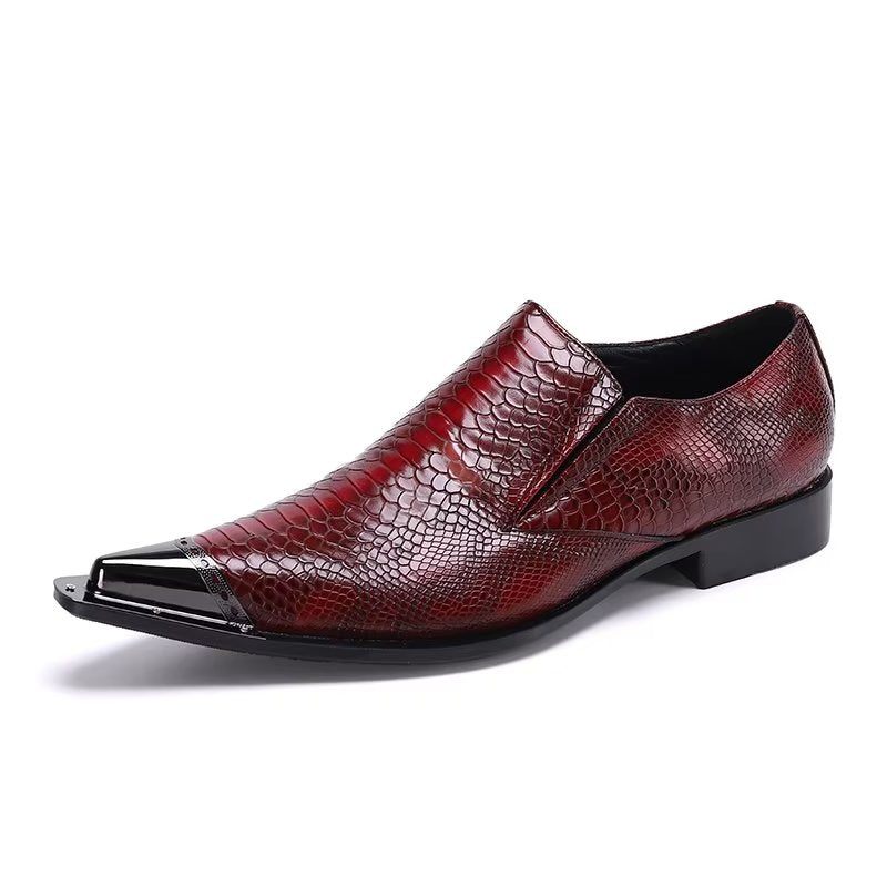 Sapatos Formais Masculinos Luxo Em Couro Exótico Com Bico Fino - Vermelho