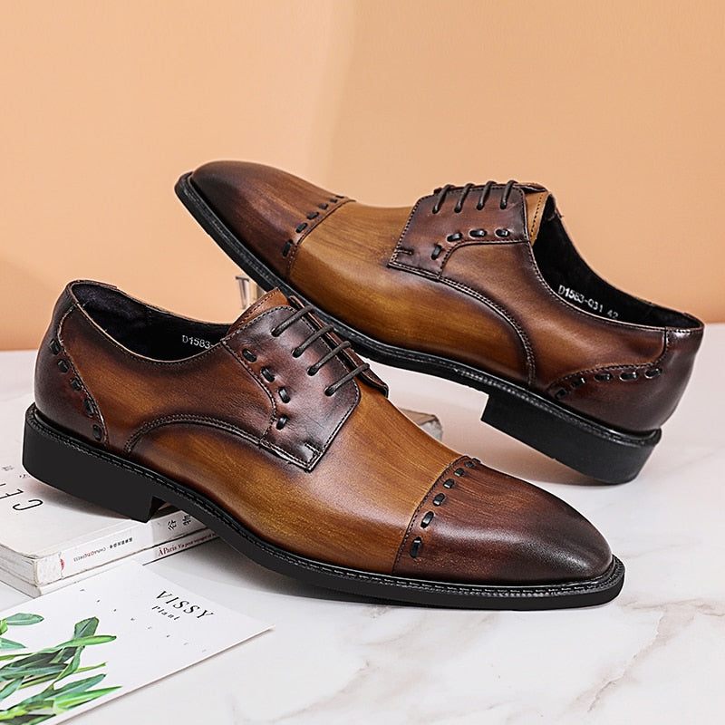 Sapatos Formais Masculinos Luxo Exótico Brilhante Designer Brogue Sociais - Café