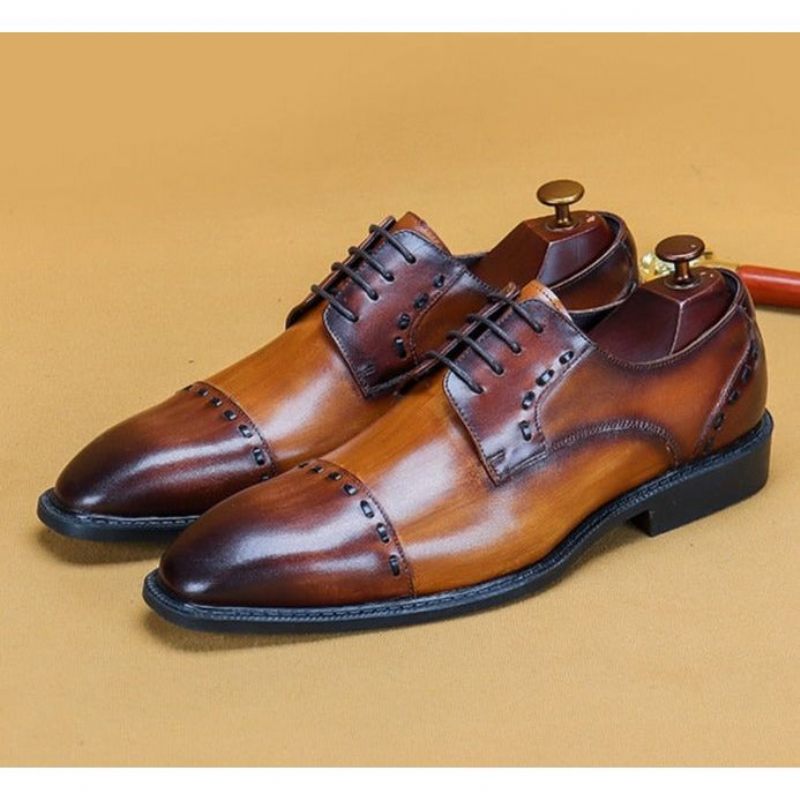 Sapatos Formais Masculinos Luxo Exótico Brilhante Designer Brogue Sociais - Café