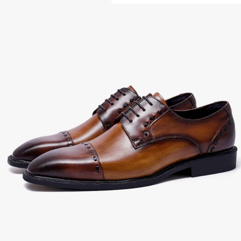 Sapatos Formais Masculinos Luxo Exótico Brilhante Designer Brogue Sociais - Café