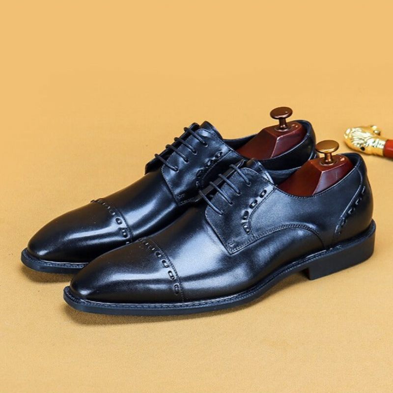 Sapatos Formais Masculinos Luxo Exótico Brilhante Designer Brogue Sociais - Preto