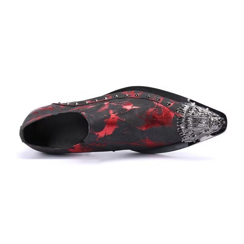 Sapatos Formais Masculinos Luxo Exótico Couro Genuíno Bico Fino Slip-ons - Vermelho