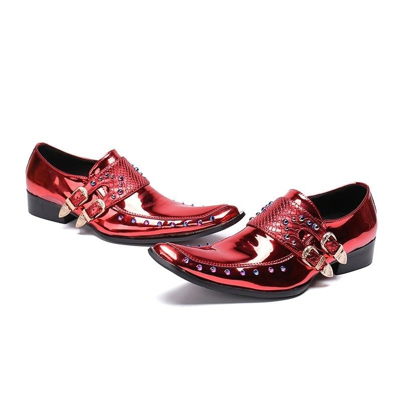 Sapatos Formais Masculinos Luxo Exótico Padrão Quadrado Toe Oxfords - Vermelho