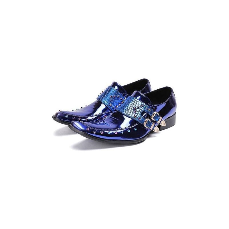 Sapatos Formais Masculinos Luxo Exótico Padrão Quadrado Toe Oxfords - Azul