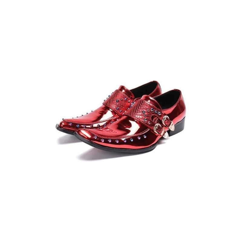 Sapatos Formais Masculinos Luxo Exótico Padrão Quadrado Toe Oxfords - Vermelho