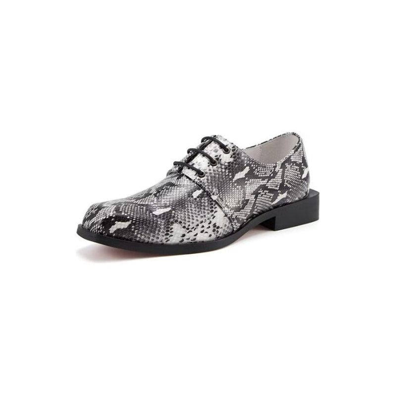 Sapatos Formais Masculinos Luxo Serpente Dedo Quadrado Oxford - Preto