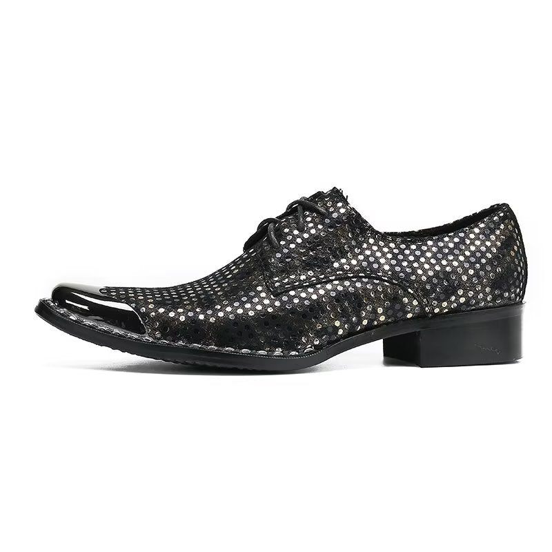 Sapatos Formais Masculinos Luxo Textura Exótica Couro Quadrado Toe Derbies - Preto