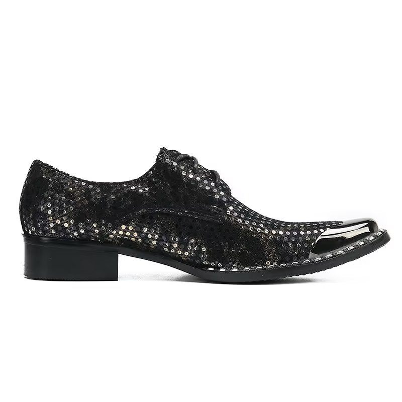 Sapatos Formais Masculinos Luxo Textura Exótica Couro Quadrado Toe Derbies - Preto