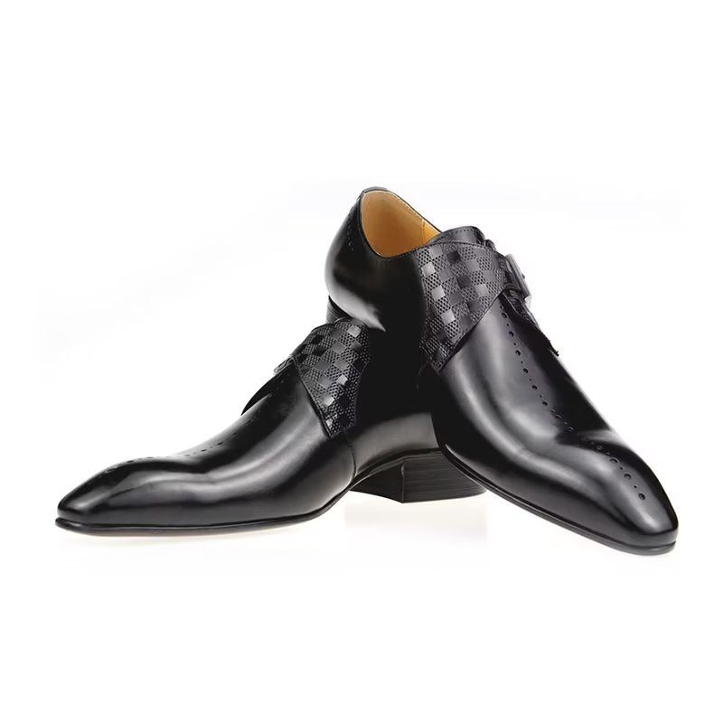 Sapatos Formais Masculinos Luxuosos Brogue Couro Genuíno Para Casamento - Preto