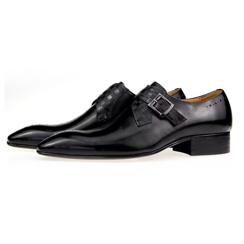 Sapatos Formais Masculinos Luxuosos Brogue Couro Genuíno Para Casamento - Preto