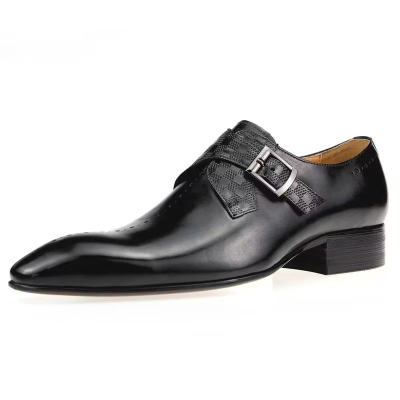 Sapatos Formais Masculinos Luxuosos Brogue Couro Genuíno Para Casamento - Preto